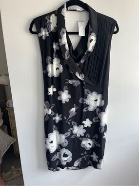 Shipley & Halmos Black and White Floral Cowl Neck Midi Dress